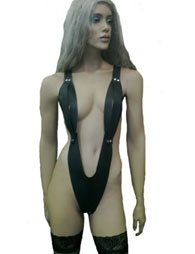 BDSM Γυναικείο κορμάκι από δέρμα & βαθύ ντεκολτέ