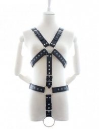BDSM Ανδρικό δερμάτινο κορμάκι με κρίκο πέους