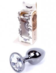 Plug-Jewellery Dark Silver PLUG- Clear 7 cm