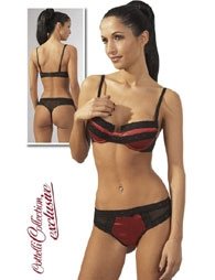 Σουτιέν Κιλοτάκι σε κόκκινο-μαύρο χρώμα με διαφάνεια και δαντέλα