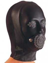 Μαύρη δερμάτινη μάσκα της ZADO με τρύπες σε μύτη και στόμα