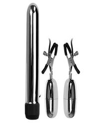 Baile Κλασικός Δονητής και Σφιγκτήρες Θηλών με Δόνηση Ασημί