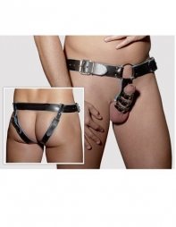 BDSM Ανδρικό στρινγκ από δέρμα και με δακτυλίδια πέους