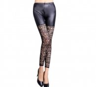 QUEEN LINGERIE LEGGING BLACK LEATHER SPLICE