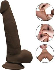 Dildo Grey Sliding&Bendable, TPE Strat Dublu, Maro, 22 cm, Mokko