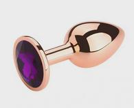 Anal Plug Charm Small, Rose Gold, Dark Purple Crystal, Passion L