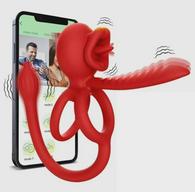 Tongue Ring with Sleeve & Anal Stim, App, USB, Red