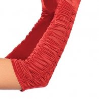 Red Ruched Satin Gloves