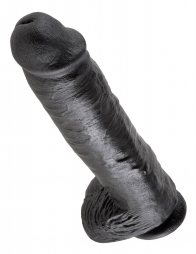 Μέγα μαύρο ομοίωμα Ντίλτο 28 εκ με όρχεις και βεντούζα King Cock