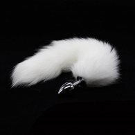 White Fox Tail Metal Butt Plug Small