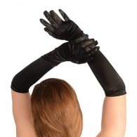 One size elbow long black satin shiny Gloves
