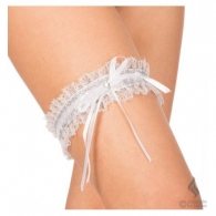 White Floral Lace Garter with Rhinestone