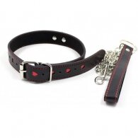 Leather Neck Collar with Metal Leash Chain