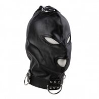 Bdsm Leather Black Hood with side metal o-rings