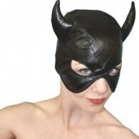 Devils BLACK Leather Half Face Role Play Hood Harness