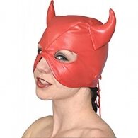 Devils RED Leather Half Face Role Play Hood Harness