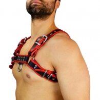 Black Red Leather adjustable chest Harness S-XL