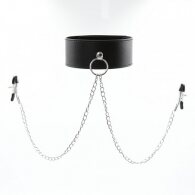 Naughty Toys Leather Collar And Nipple Clamps