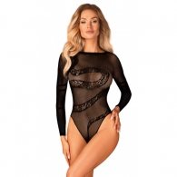 Obsessive B137 Μαύρο Ημιδιάφανο Κορμάκι με Ανοιχτό Καβάλο O/S