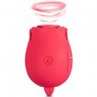 Red Silicone Clitoral Rose Sucking Vibrator with Vibrating Tongu
