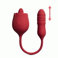 RED silicone clitoral Rose Licking Tongue with thrusting Bullet