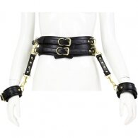 NAUGHTY TOYS BLACK GOLD leather corset cuffs restraints 2pcs set