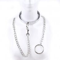MALE Steel neck Collar with chain leash - L SIZE