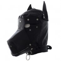 Bad puppy bondage play mask hood with zipper Black