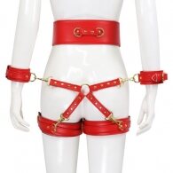 NAUGHTY TOYS red leather corset cuffs hog tie restraints 4pcs se