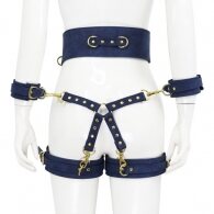 NAUGHTY TOYS Tibet blue leather corset cuffs hog tie restraints 