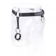 Bondage Male chastity leather pants with penis ring