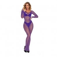 Alluring Blue Fishnet Bodysuit with Long Sleeves O/S