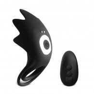 10-Speed Black Color Remote Control Silicone Vibrating Cock Ring