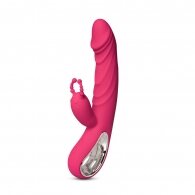 12-Speed Red Color Silicone Rabbit Vibrator with Wiggling Functi