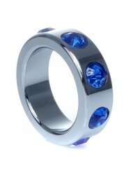 Metal Cock Ring with Dark Blue Diamonds Small