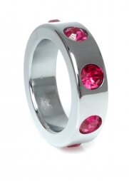 Metal Cock Ring with Pink Diamonds Medium