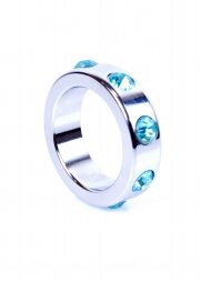 Metal Cock Ring with Light Blue Diamonds Medium
