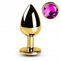 Large Golden Metallic Anal Plug with Purple Diamond