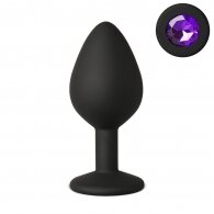 Black Medium Size Silicone Anal Plug with Purple Diamond
