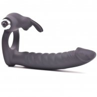 7-Speed Black Color Silicone Vibrating Rabbit Cock Ring with Rea