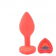 Small Size Red Color Silicone Anal Plug with Heart Shape Diamond