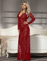 Delicate Wine Red Lace Long Gown