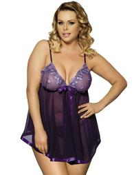 Plus Size Rhinestone See-through Dark Purple Nightdress
