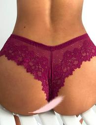 Plus Size Wine Red Sexy Floral Lace Panty