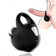 9 Speeds Rechargeable Black Color Silicone Vibrating Cock Ring w