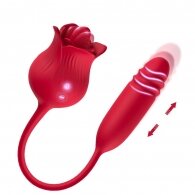 10-Speed Red Color Silicone Rose Sex Toy with Tongue and Thrusti
